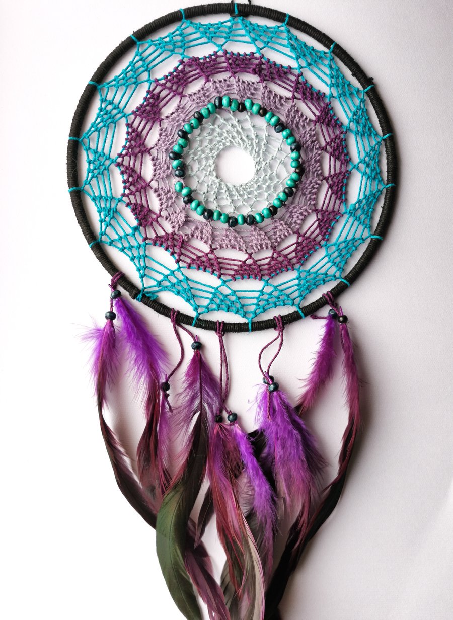 Macrame dreamcatcher wall hanging, blue dream catcher 