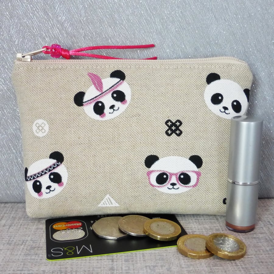 Large purse, coin purse, make up bag, panda faces