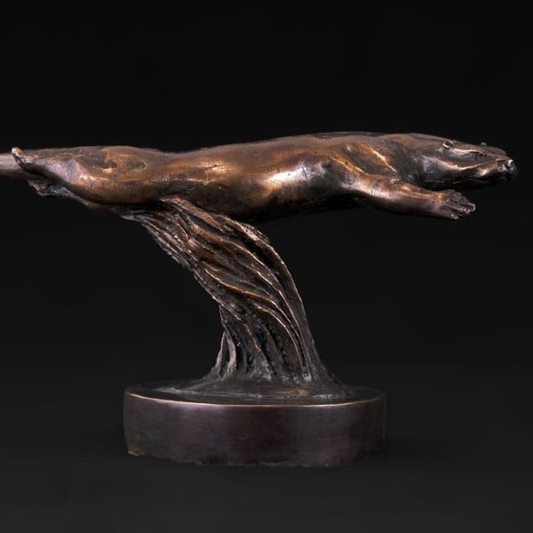 Foundry Bronze Swimming Otter Animal Statue Small Bronze Metal Sculpture