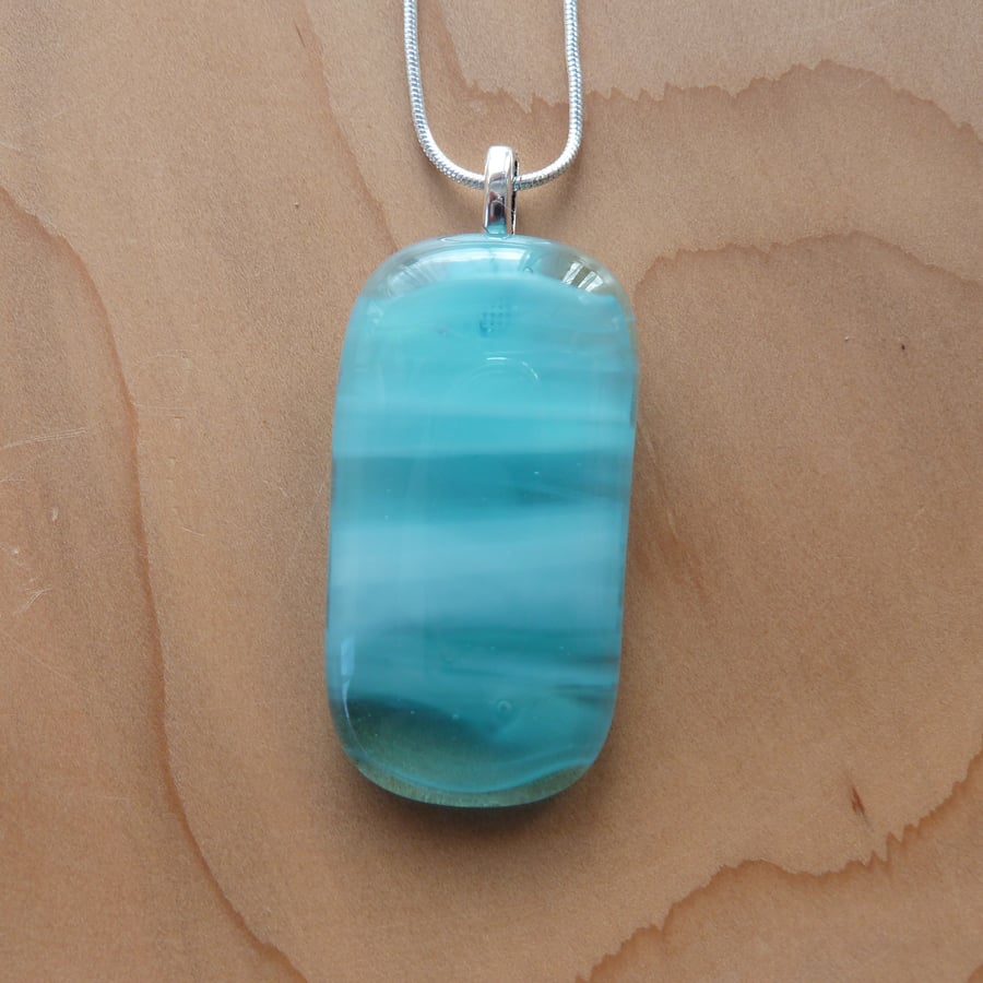 Pale blue fused glass pendant