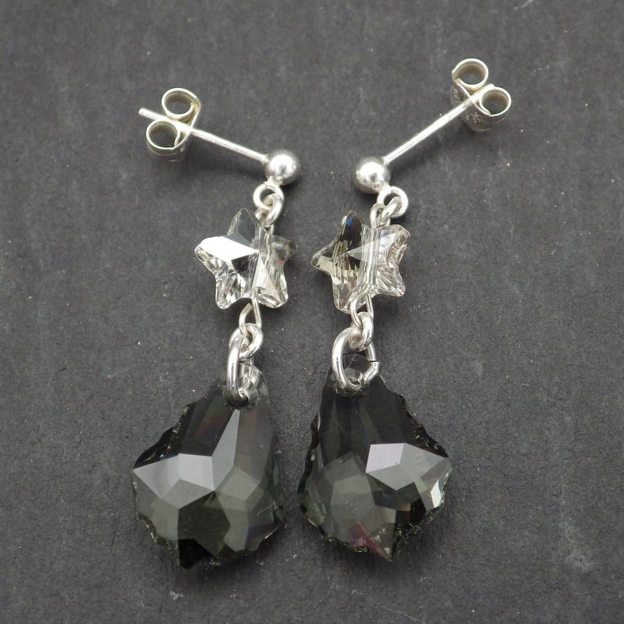 Grey shades baroque Swarovski drop and star earrings