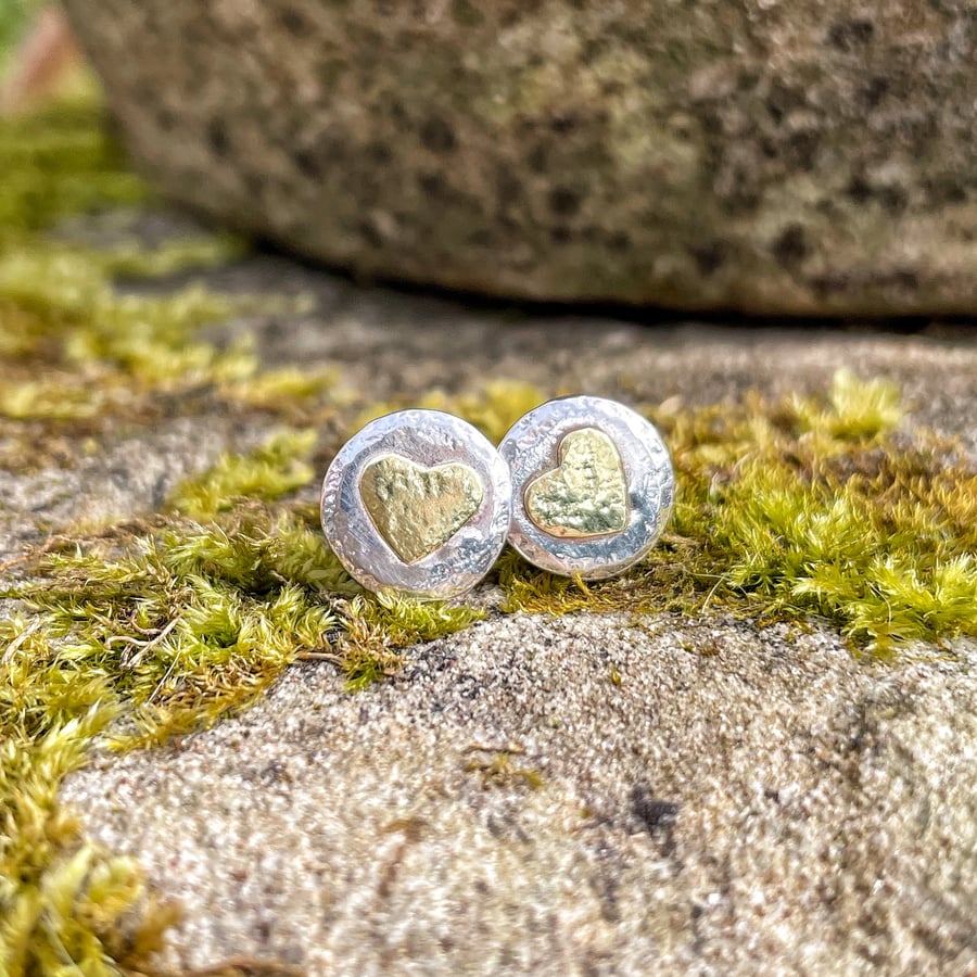  silver and 18ct gold heart stud earrings