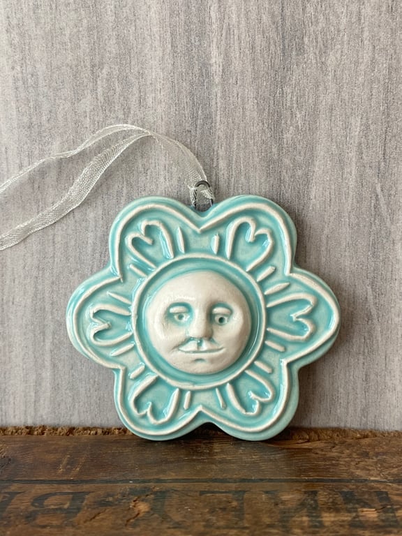 Moonflower pottery decoration turquoise