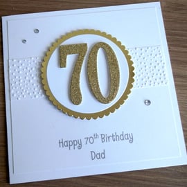 Handmade 70th male birthday card, dad - personalised with any age and message