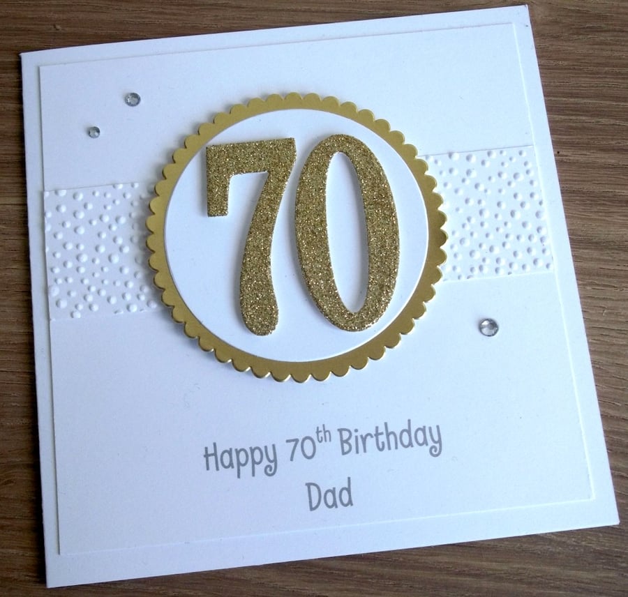 Handmade 70th male birthday card, dad - personalised with any age and message