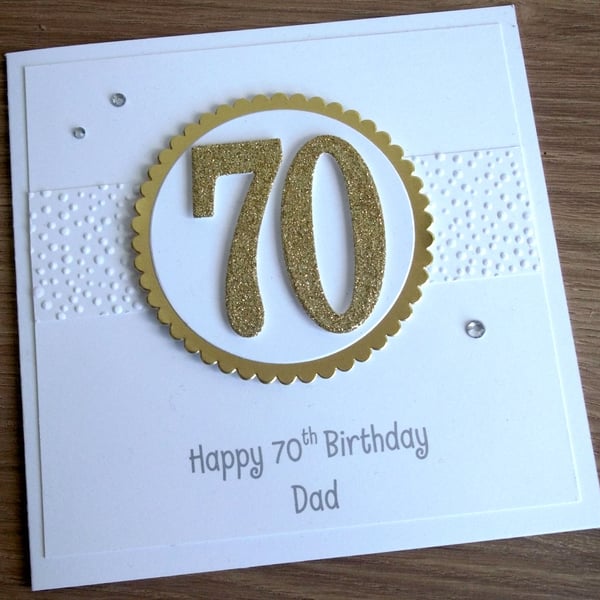 Handmade 70th male birthday card, dad - personalised with any age and message