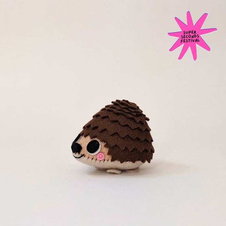 Playful hedgehog, wool felt sculpture, Super Seconds Festival