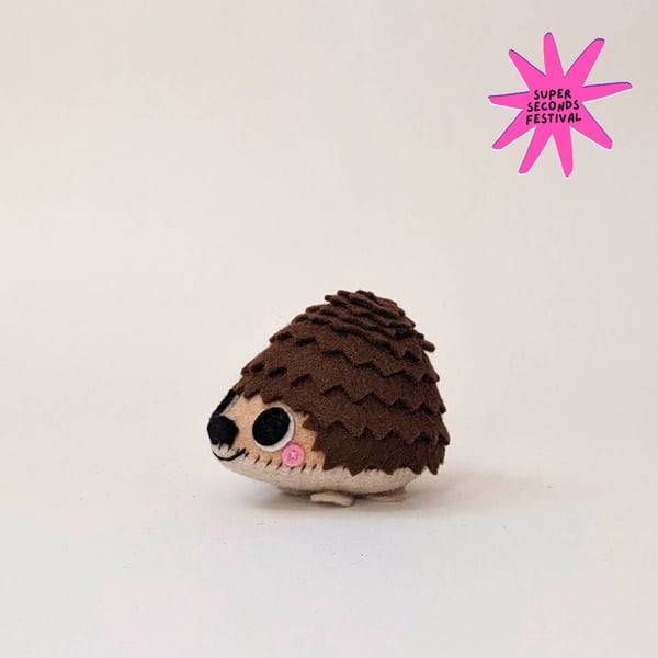 Playful hedgehog, wool felt sculpture, Super Seconds Festival