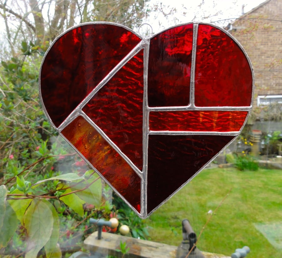 Large Stained Glass Heart Suncatcher - Red