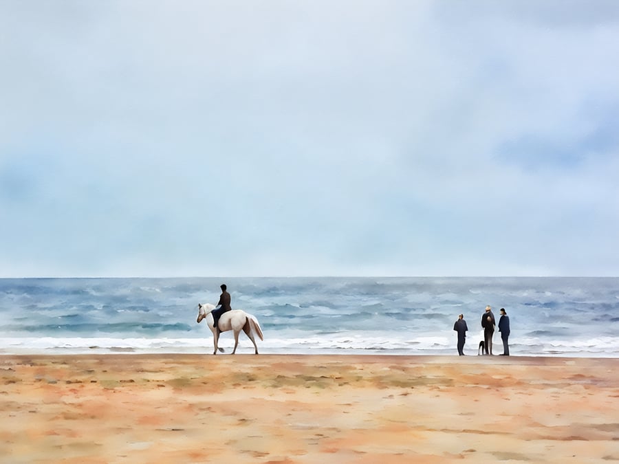 A4 Print Of Horse on Holkham Beach Norfolk  