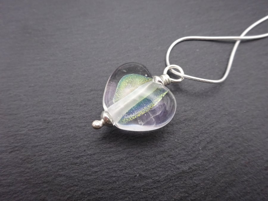 sterling silver chain, lampwork glass heart necklace