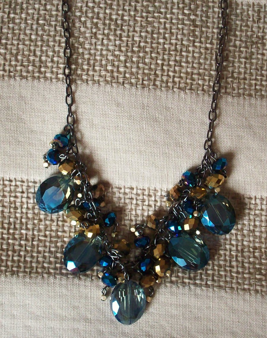 Sale- Blue & gold sparkle necklace