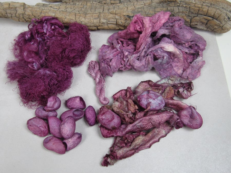 Natural Dye Cochineal Indigo Purple Mixed Silk Fibre Texture Craft Pack
