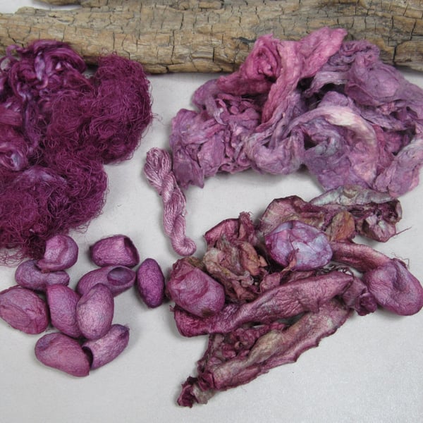 Natural Dye Cochineal Indigo Purple Mixed Silk Fibre Texture Craft Pack