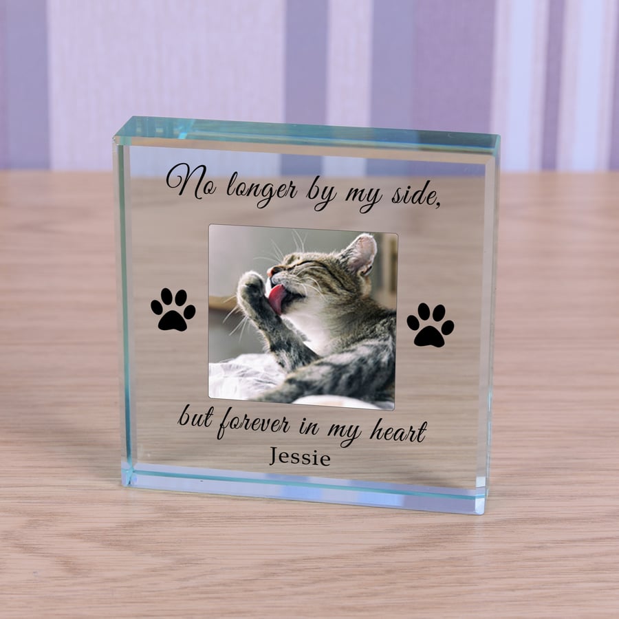 Cat Memorial, Personalised Photo Engraved Glass Block, Cat Keepsake