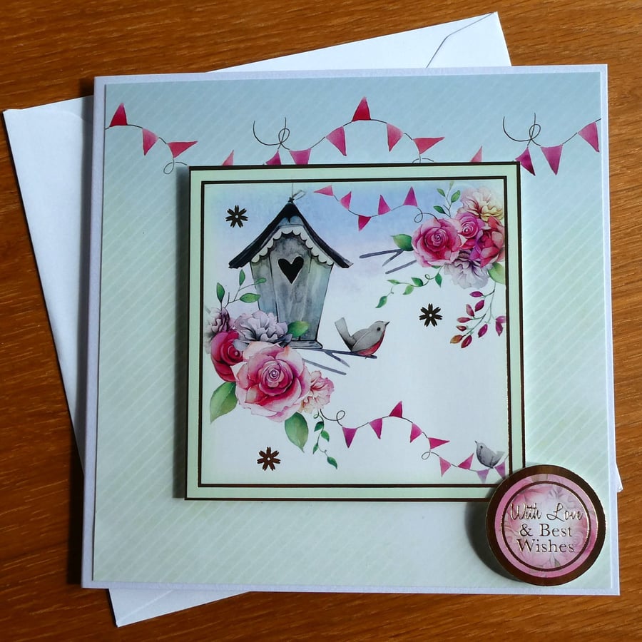 Bird and Birdbox Card - Birthday, New Home, Get Well