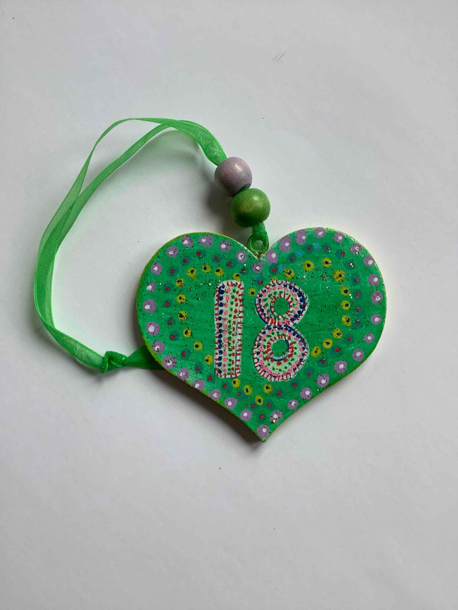 18th happy birthday wooden heart