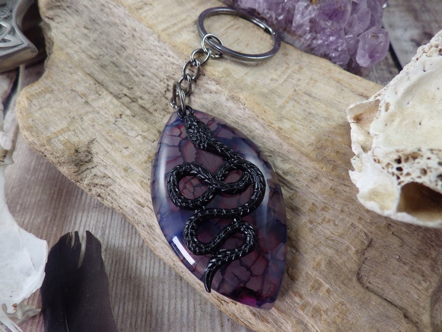 Gothic Keychain, Snake Gemstone Keyring Bag Charm, Gothic Core