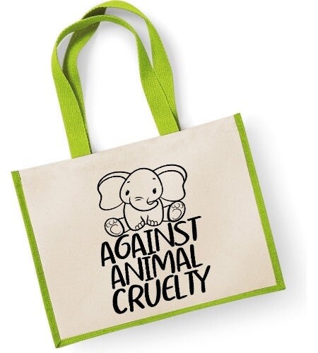 Against Animal Cruelty Elephant Large Eco Friendly Jute Shopper Canvas Lunch Bag