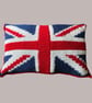Handmade Crochet Union Jack Cushion with Pad - British Flag Lumbar Pillow.