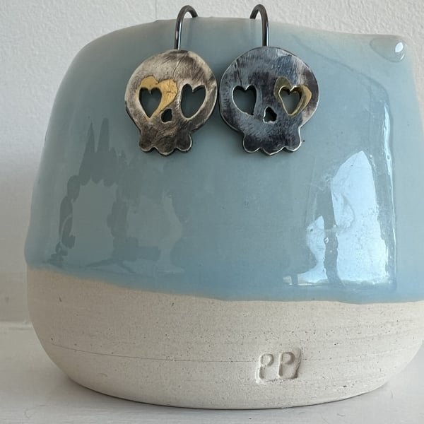 Spooky Silver Skull Earrings for Halloween with a touch of gold