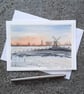 Blank Card. Handpainted Watercolour. Windmill. Soft Light