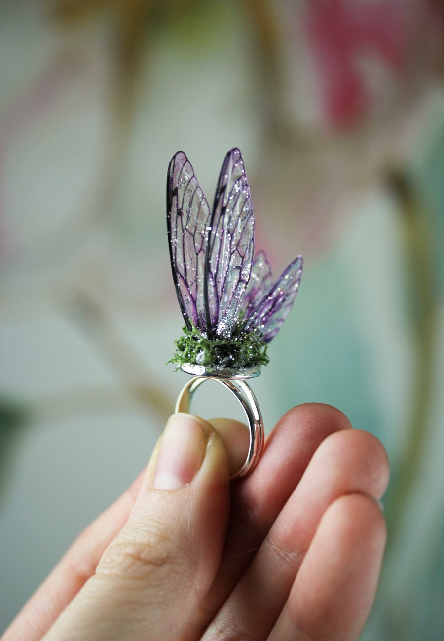 Magical Beautiful Soft Pink Sparkle Sprite Wings - Fairy Butterfly Ring Pagan