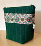 Flower and Circle Quilted Zip Pouch in Pinstripe Forest Green