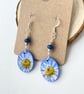 Real Pressed Daisy Blue Sliver Plated Dangle Wood and Bead Earrings - Image 6
