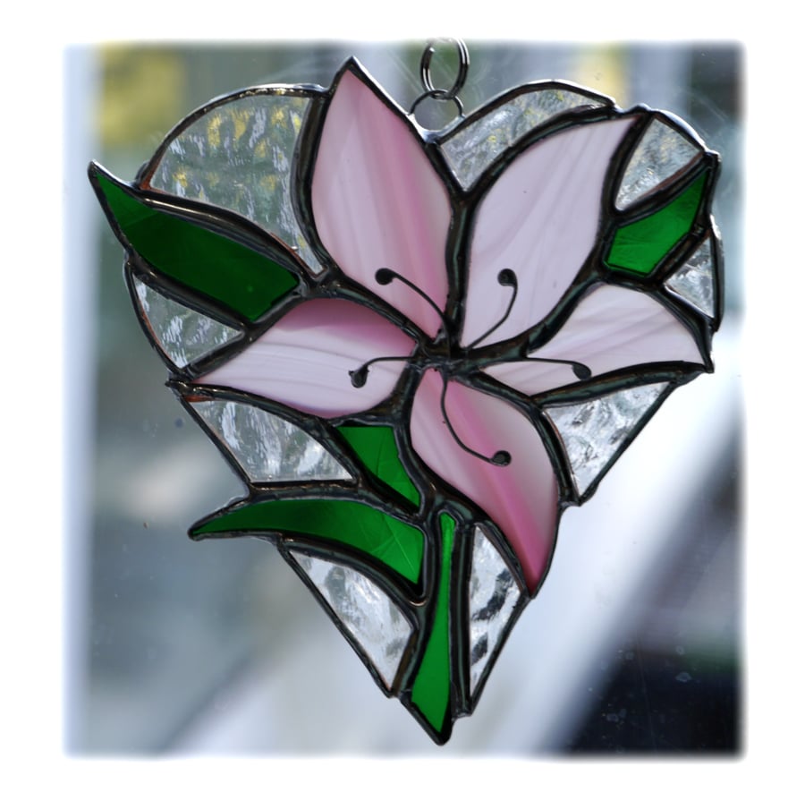 Lily Heart Suncatcher Stained Glass 006 Pink