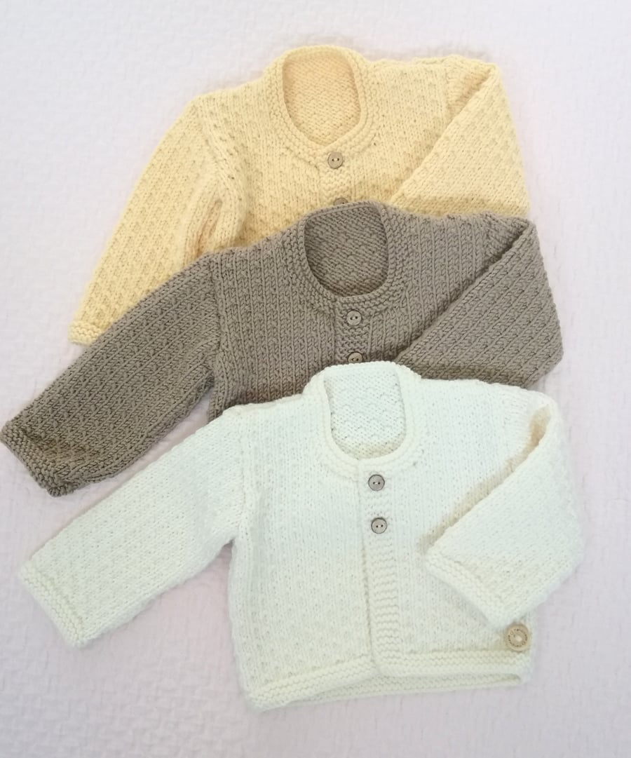 Hand knitted classic baby cardigan