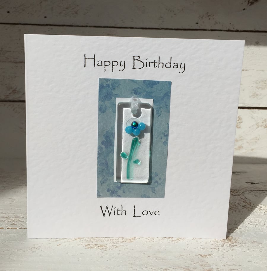 Birthday Card with Detachable Fused Glass Light Catcher or Book mark