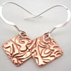 Copper & Silver Drop earrings - Square silver copper earrings Med. Hook Earrings