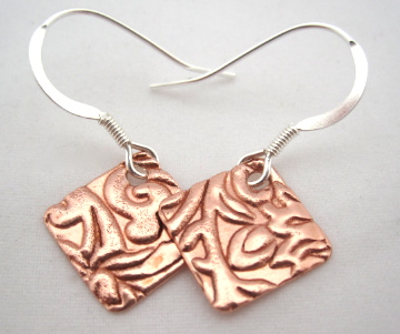 Copper & Silver Drop earrings - Square silver copper earrings Med. Hook Earrings