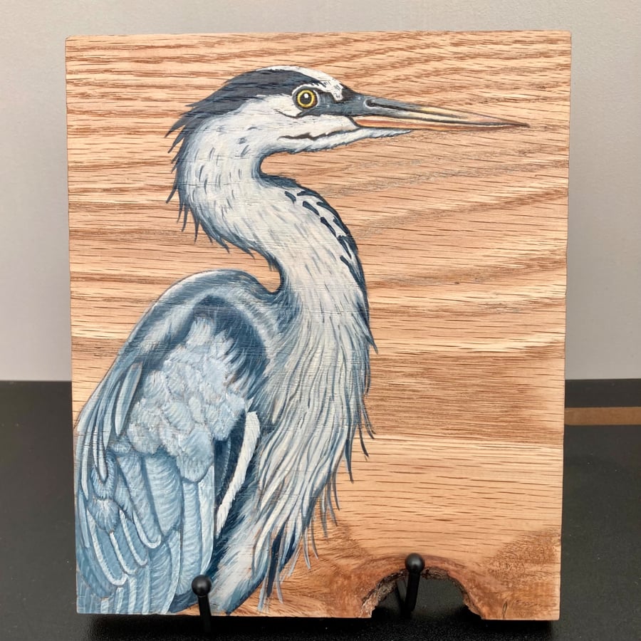 Heron original painting on oak