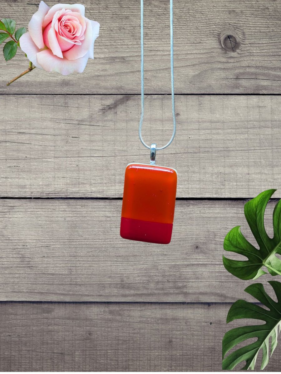 Necklace - Glass Fused Pendant - Red