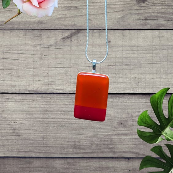 Necklace - Glass Fused Pendant - Red