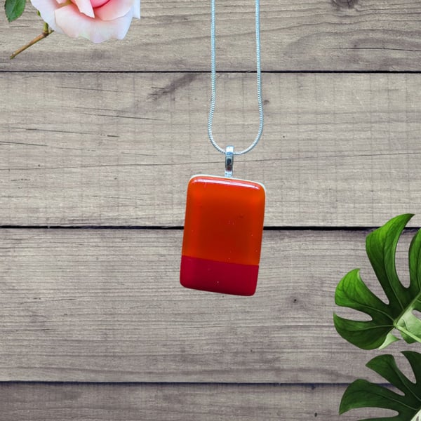 Necklace - Glass Fused Pendant - Red