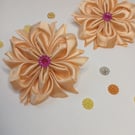 Peach Ribbon Flower Hair Ties – Handmade Satin Accessories Set of 2