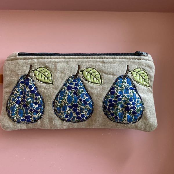 Liberty pear linen makeup bag. 