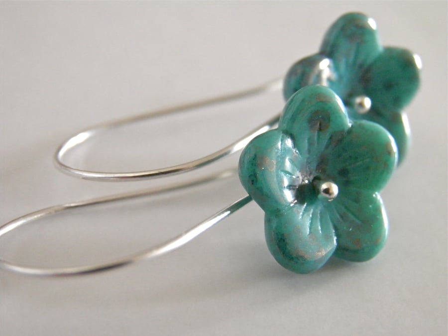 Flower Earrings in Sterling Silver & Turquoise