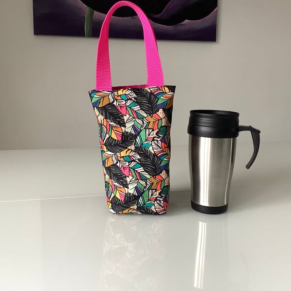 Coffee cup holder bag. Fully reversible coffee cup bag. Coffee cup holder with h