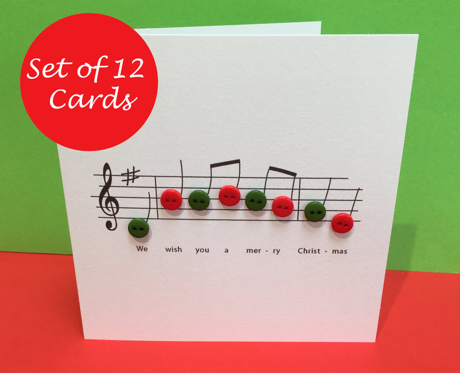 Christmas Card Set - Pack of 12 Christmas Cards - Christmas Music with button no