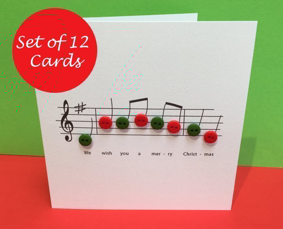 Christmas Card Set - Pack of 12 Christmas Cards - Christmas Music with button no