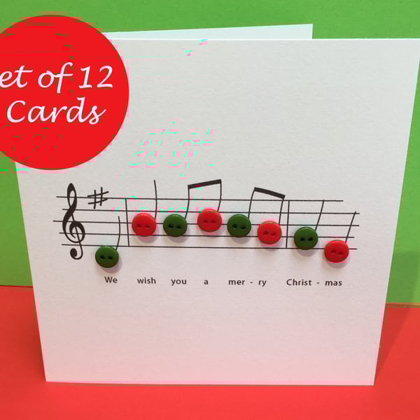 Christmas Card Set - Pack of 12 Christmas Cards - Christmas Music with button no