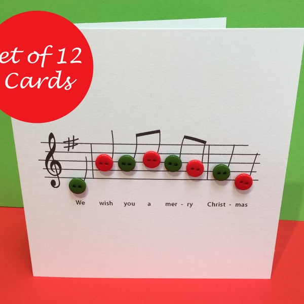 Christmas Card Set - Pack of 12 Christmas Cards - Christmas Music with button no