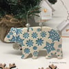 Ceramic Polar Bear with little snowflake charm. Pottery Christmas decoration