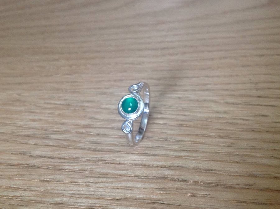 Green Onyx sterling and Fine silver embellished gemstone ring