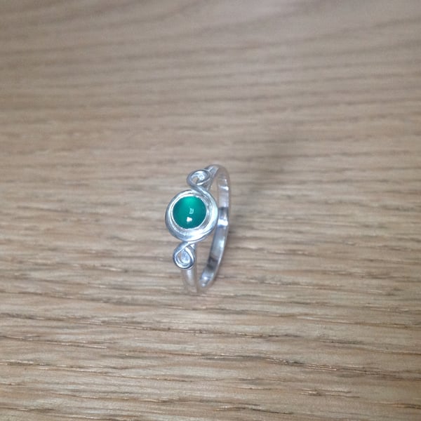 Green Onyx sterling and Fine silver embellished gemstone ring