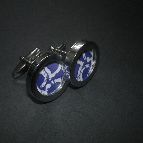 White on blue rope cufflinks, free shipping, gift wrapped, classy image, Ref 123